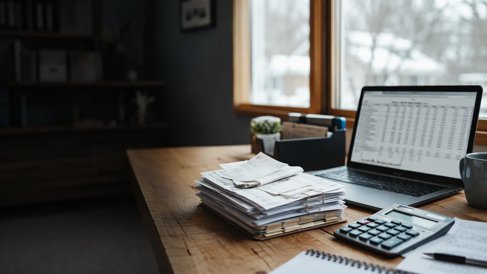 Illustrative professional workspace for bookkeeping